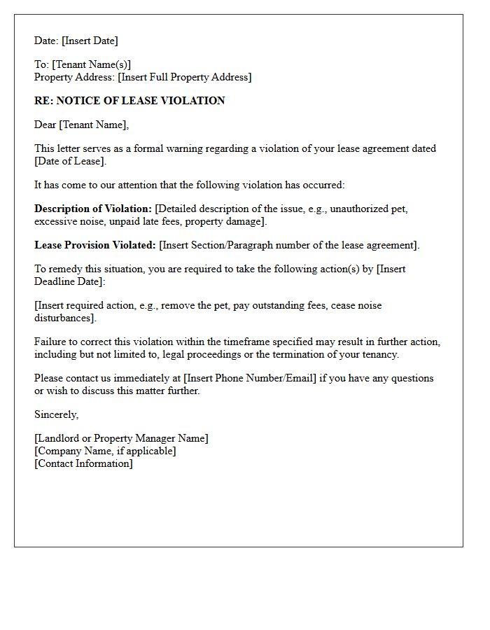 Warning for Lease Agreement Violation Letter