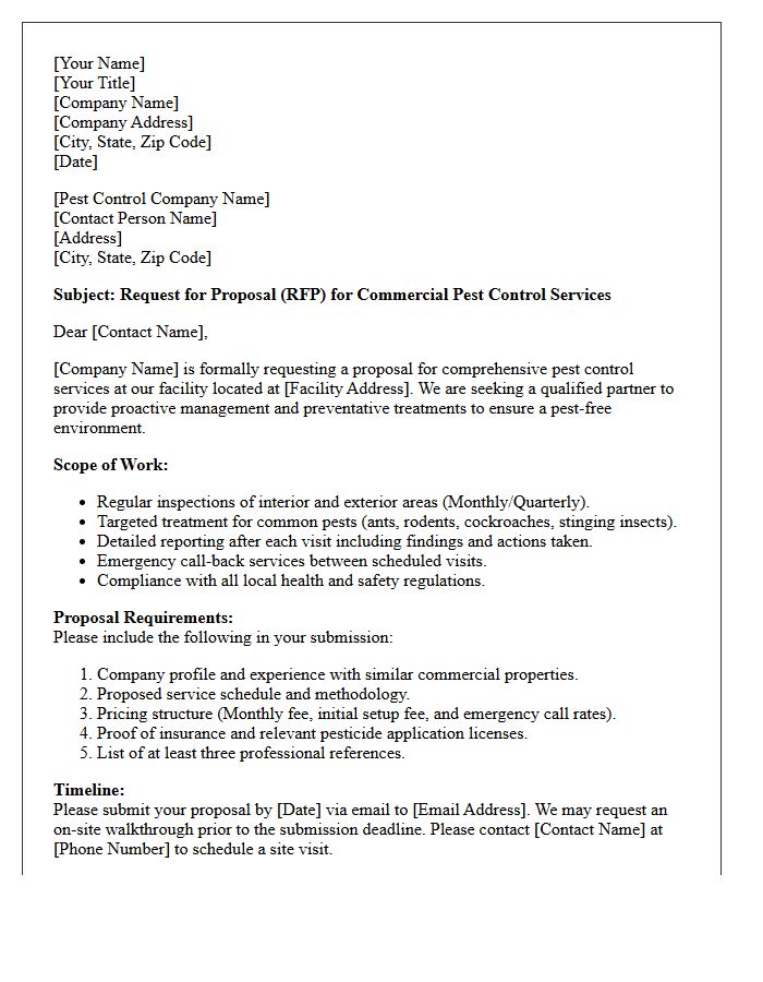 Commercial Pest Control Services Request for Proposal Letter