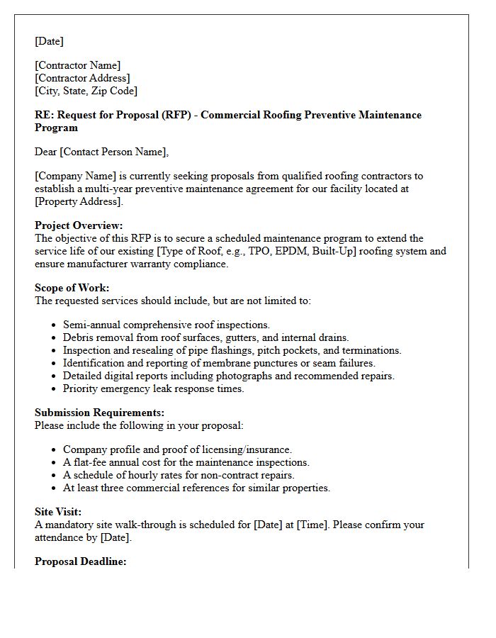 Commercial Roofing Maintenance Request for Proposal Letter