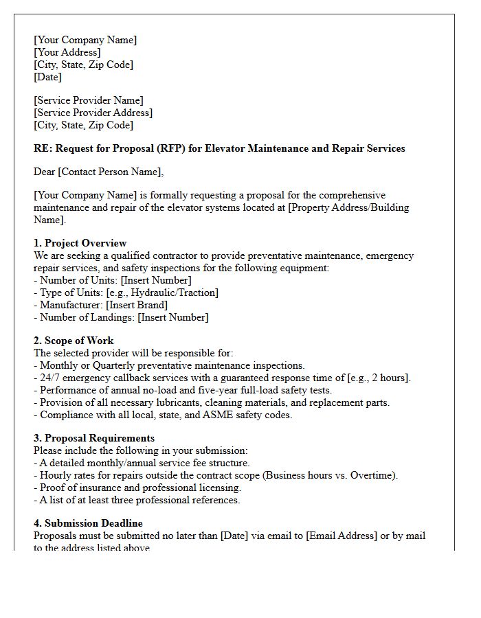 Elevator Maintenance and Repair Request for Proposal Letter