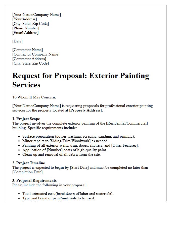 Exterior Painting Services Request for Proposal Letter