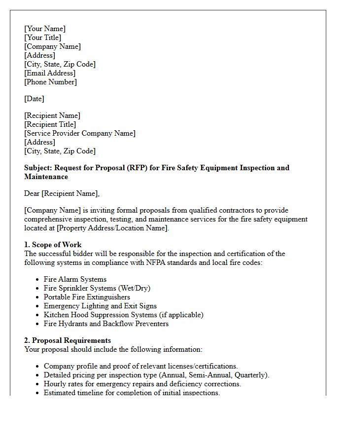Fire Safety Equipment Inspection Request for Proposal Letter