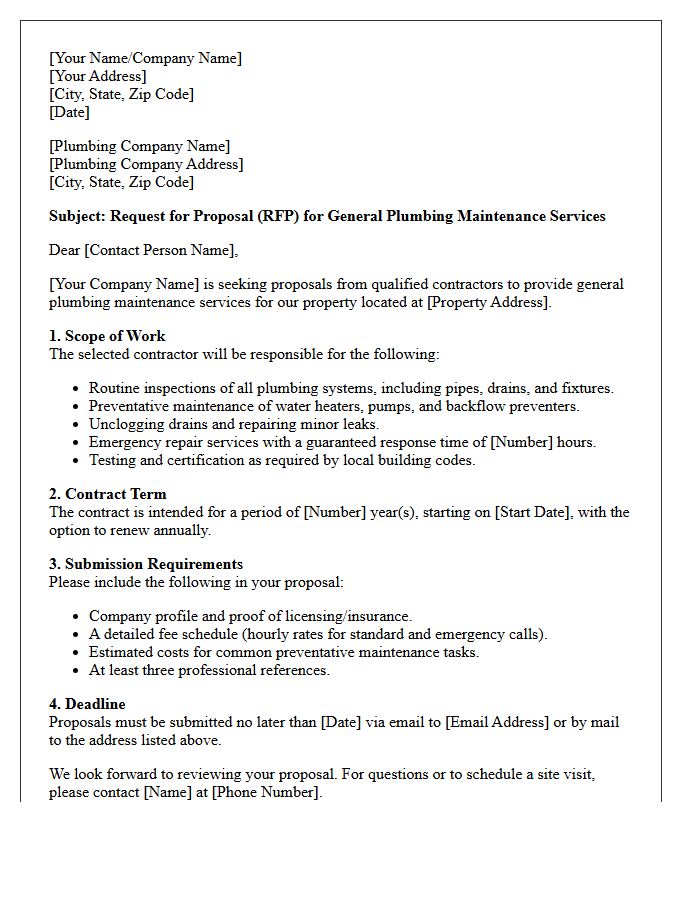 General Plumbing Maintenance Request for Proposal Letter