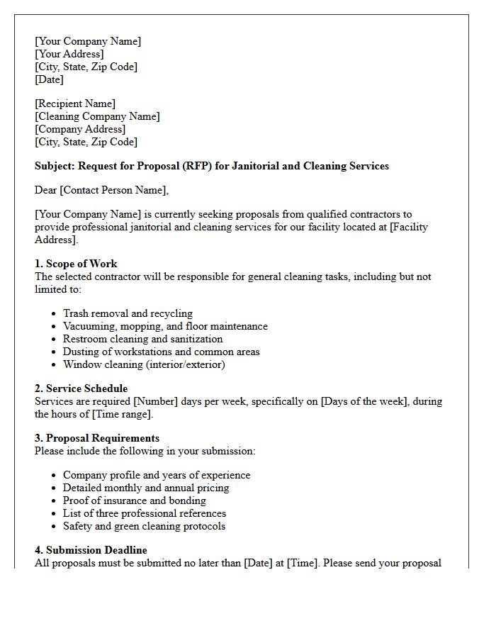 Janitorial and Cleaning Services Request for Proposal Letter