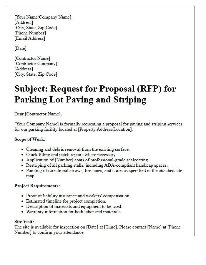 Parking Lot Paving and Striping Request for Proposal Letter