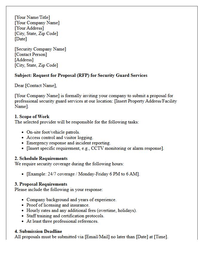 Security Guard Services Request for Proposal Letter