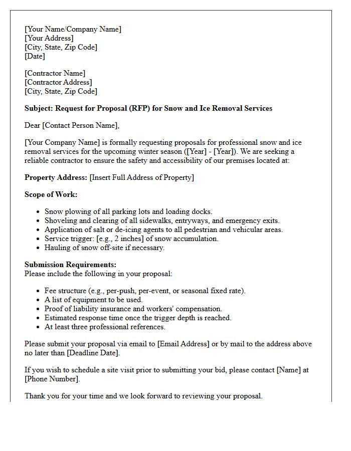 Snow and Ice Removal Services Request for Proposal Letter