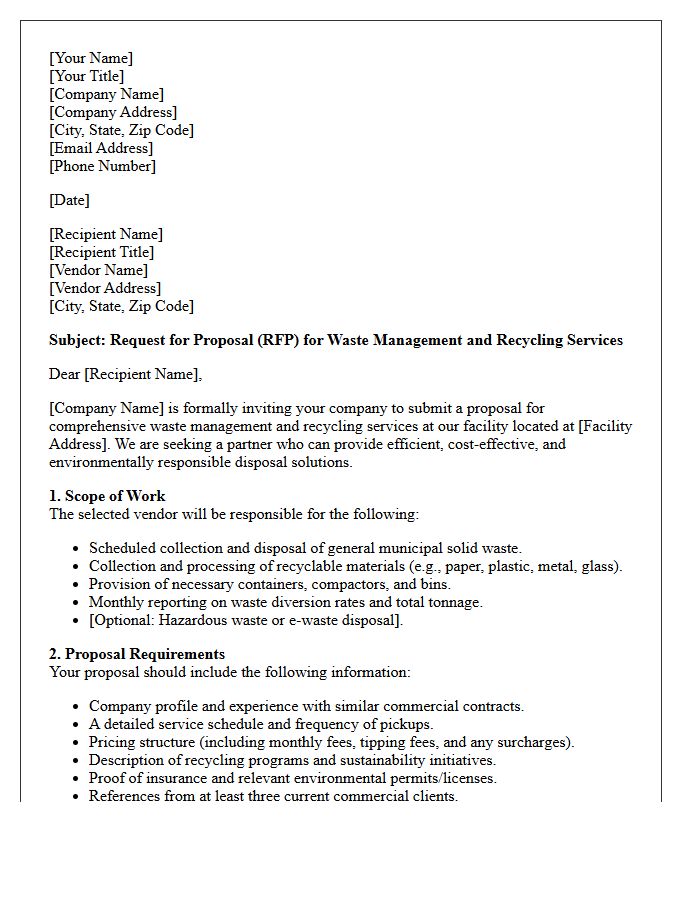 Waste Management and Recycling Request for Proposal Letter