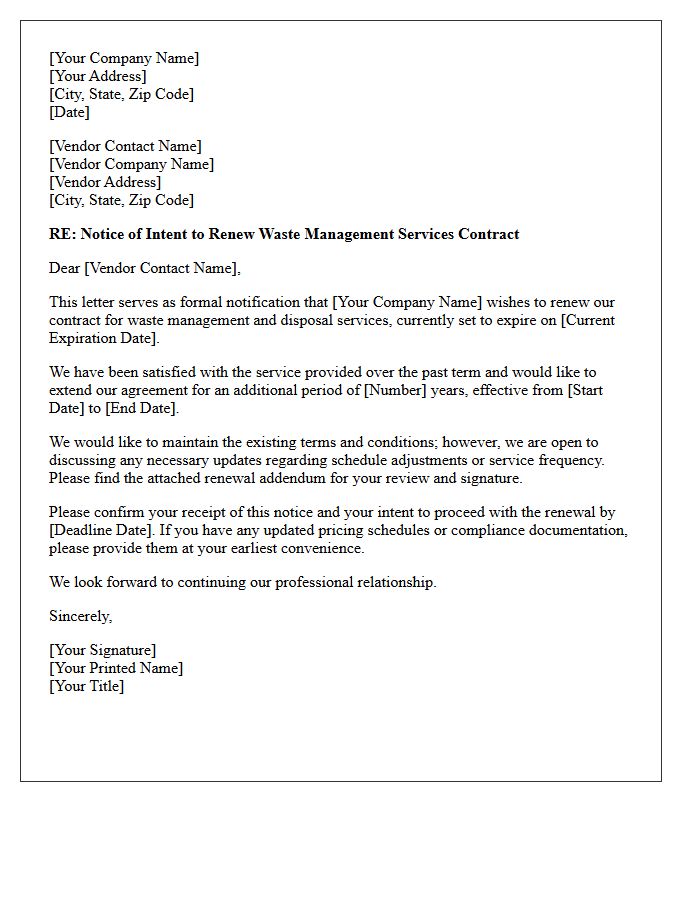 Waste Management Vendor Contract Renewal Letter