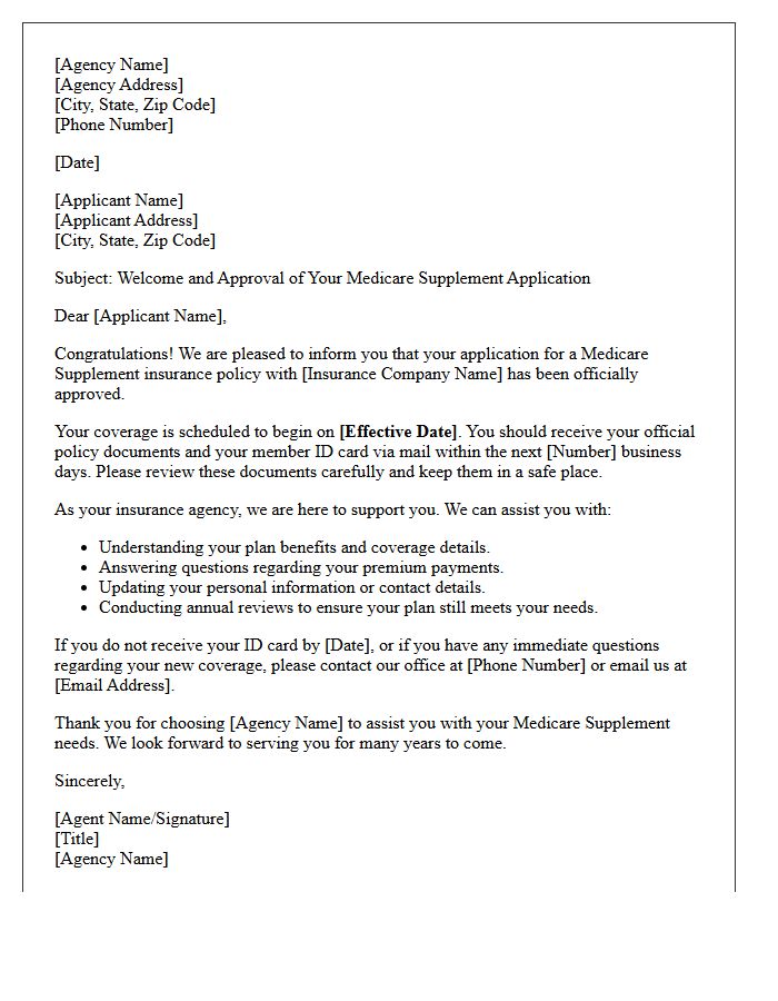 Agency Welcome Letter For Your Medicare Supplement Application Approval