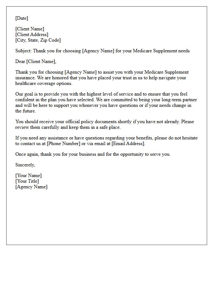 Appreciation Letter For Choosing Our Agency For Your Medicare Supplement Needs