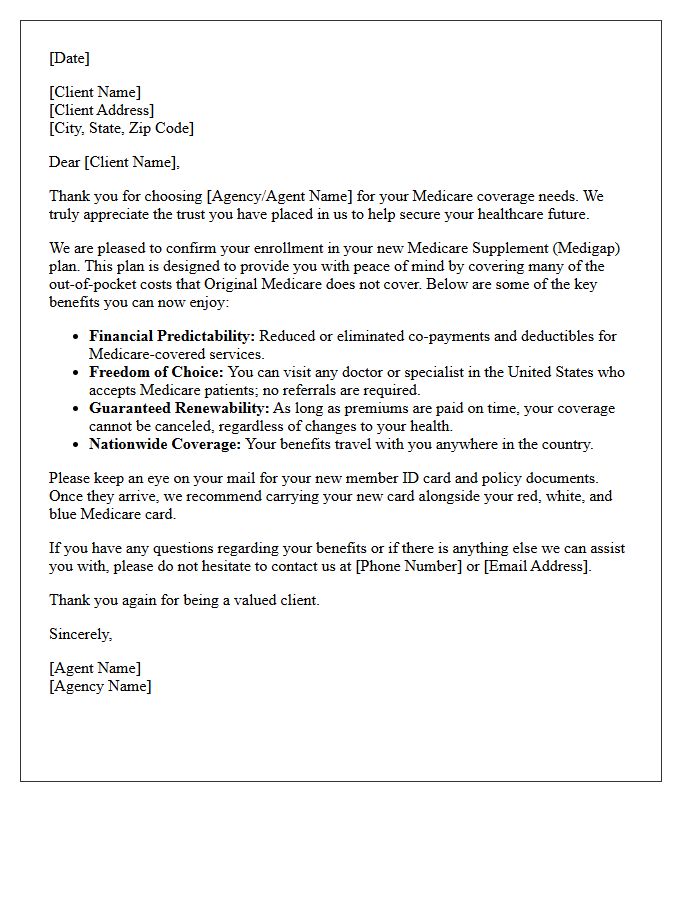 Appreciation Letter Highlighting Your New Medicare Supplement Plan Benefits