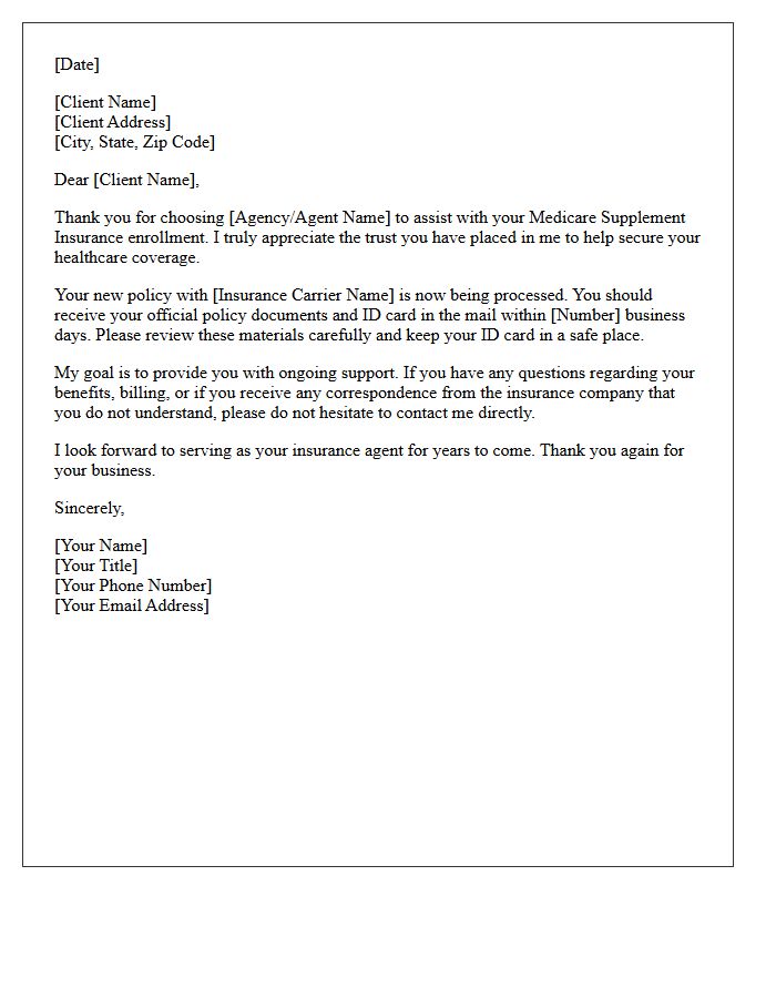 Client Appreciation Letter For Your Medicare Supplement Insurance Enrollment