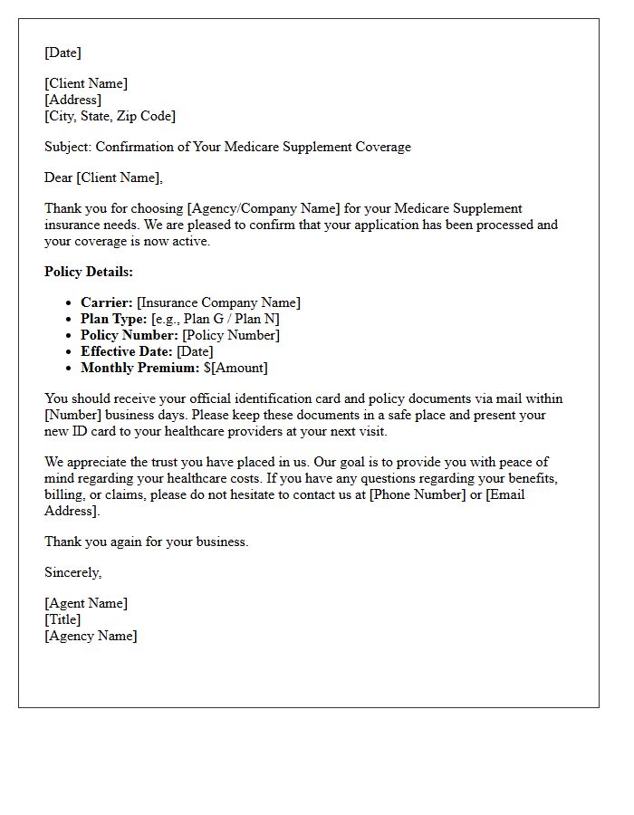 Confirmation And Thank You Letter For Your Medicare Supplement Coverage