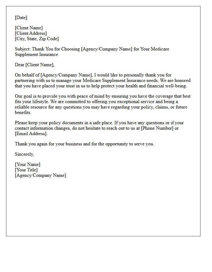 Gratitude Letter For Partnering With Us For Your Medicare Supplement Insurance