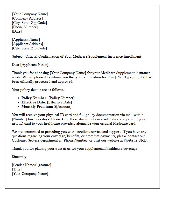Official Thank You Letter For Your Medicare Supplement Policy Enrollment