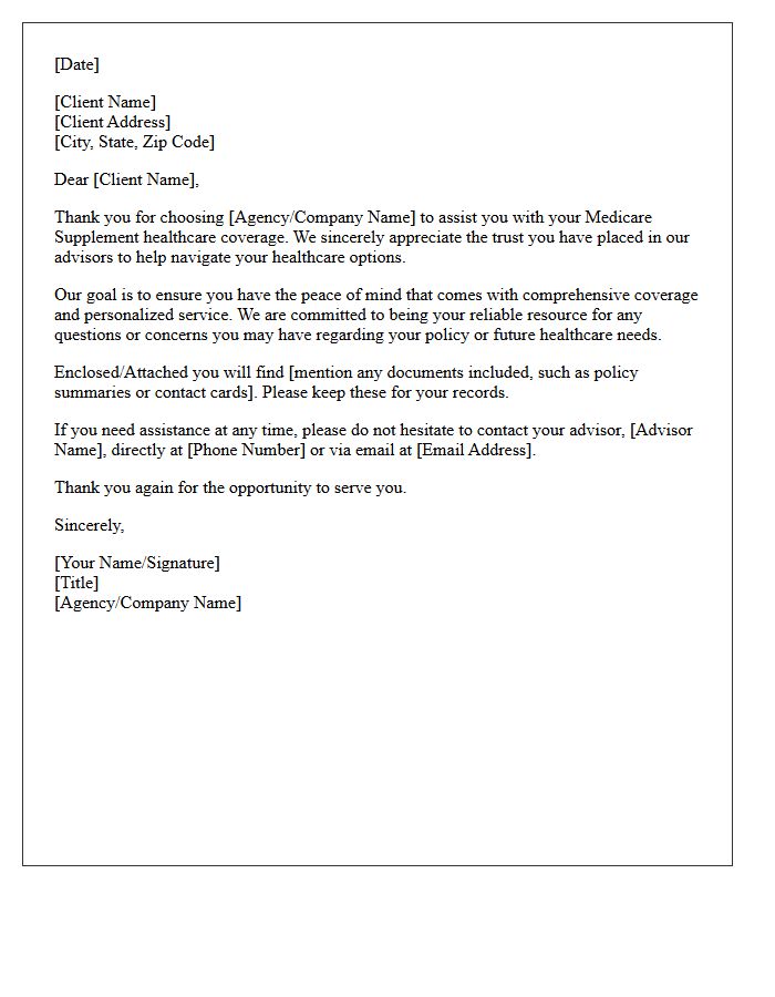 Thank You Letter For Trusting Our Advisors With Your Medicare Supplement Healthcare