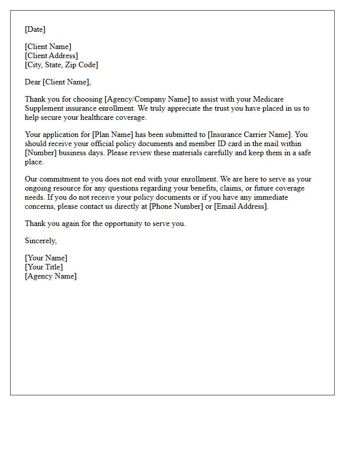 Thank You Letter For Trusting Us With Your Medicare Supplement Enrollment
