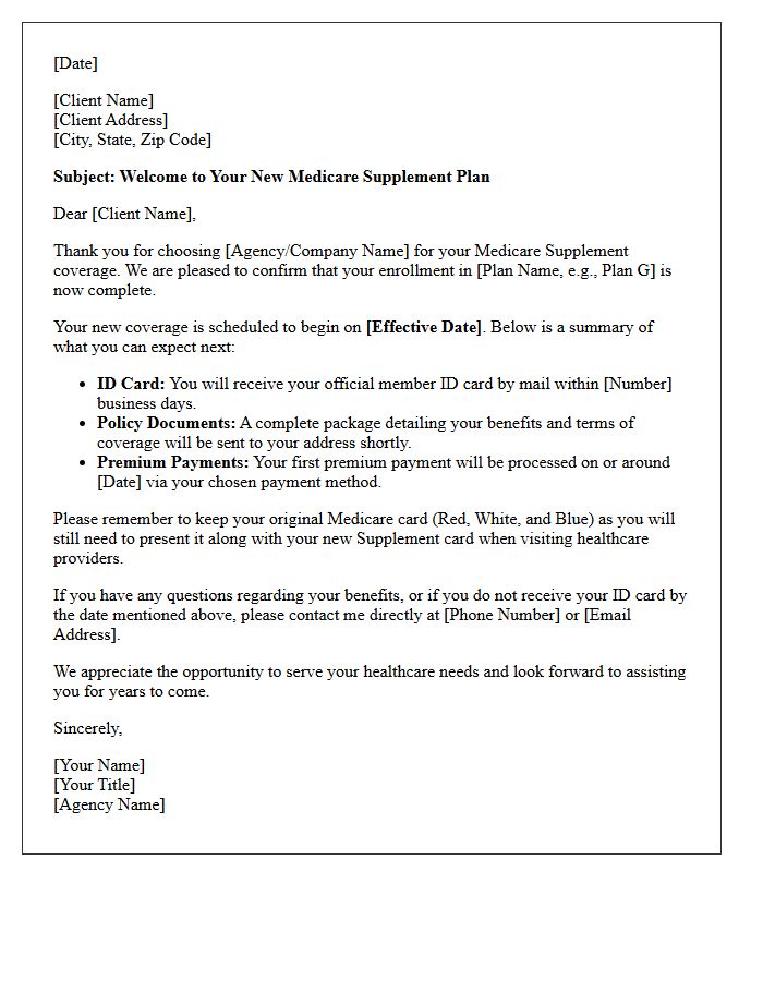 Welcome Letter Following Your Recent Medicare Supplement Plan Enrollment