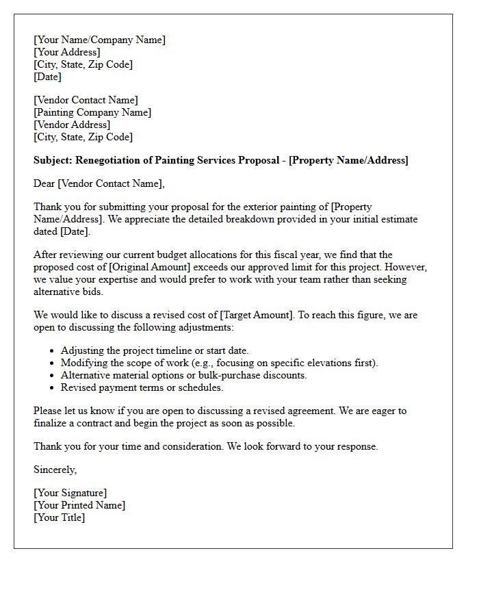 Building Exterior Painting Vendor Cost Renegotiation Letter