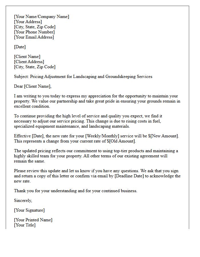 Landscaping and Groundskeeping Service Pricing Renegotiation Letter