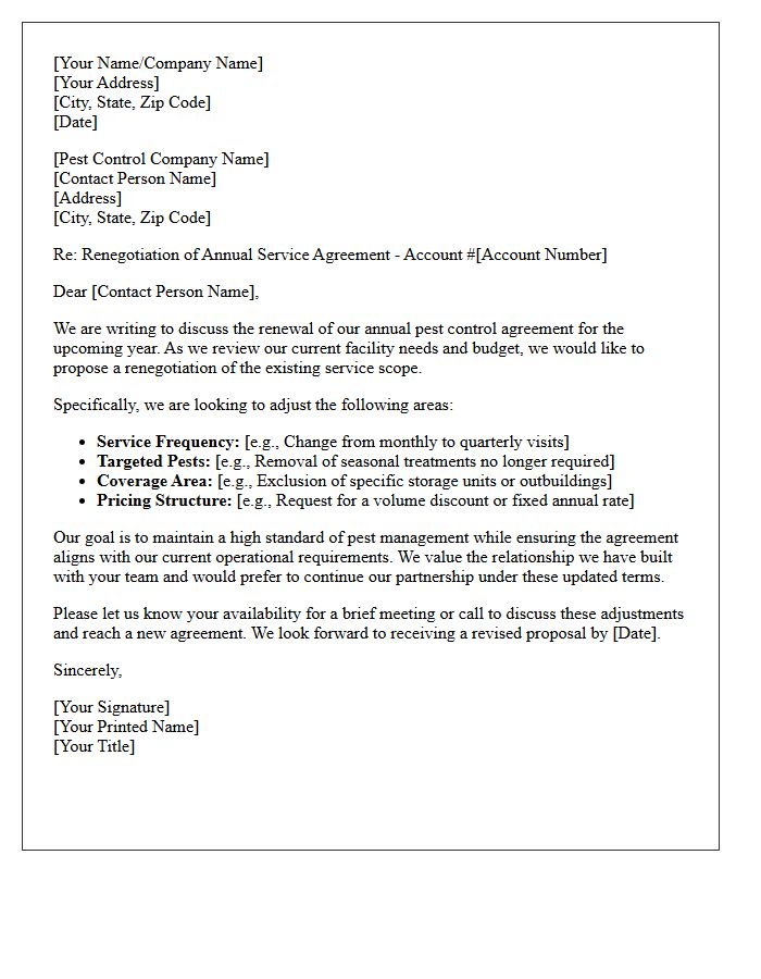 Pest Control Annual Agreement Scope Renegotiation Letter