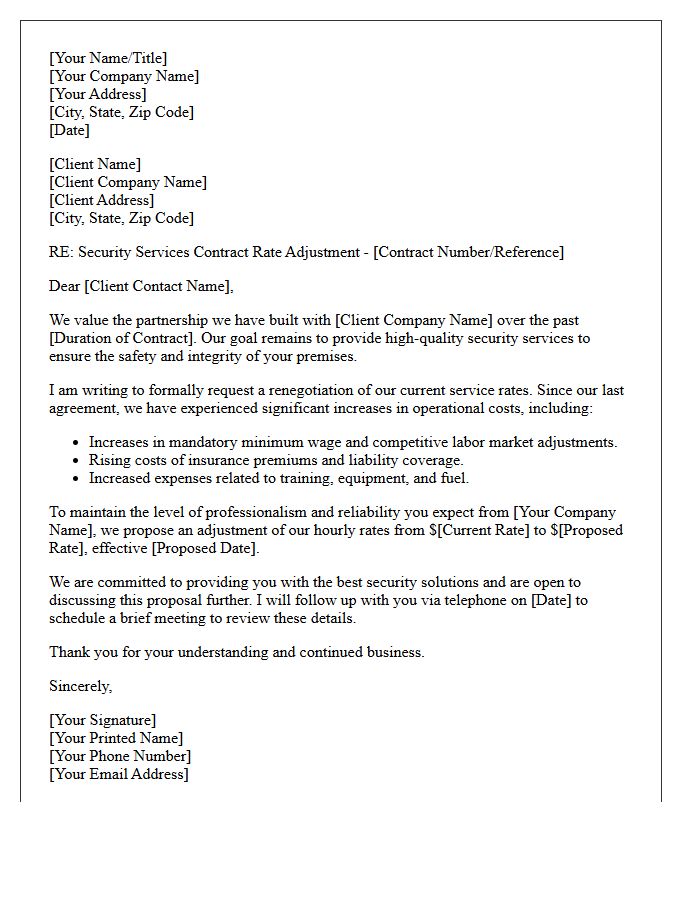 Security Guard Services Contract Rate Renegotiation Letter