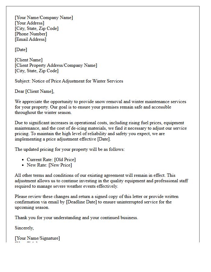 Snow Removal and Winter Services Pricing Renegotiation Letter