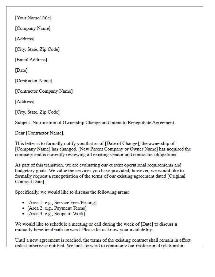 Contractor Agreement Renegotiation Post Ownership Change Letter