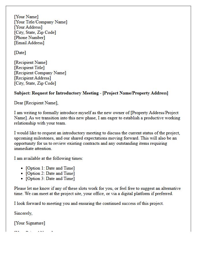 New Owner and Contractor Introductory Meeting Request Letter