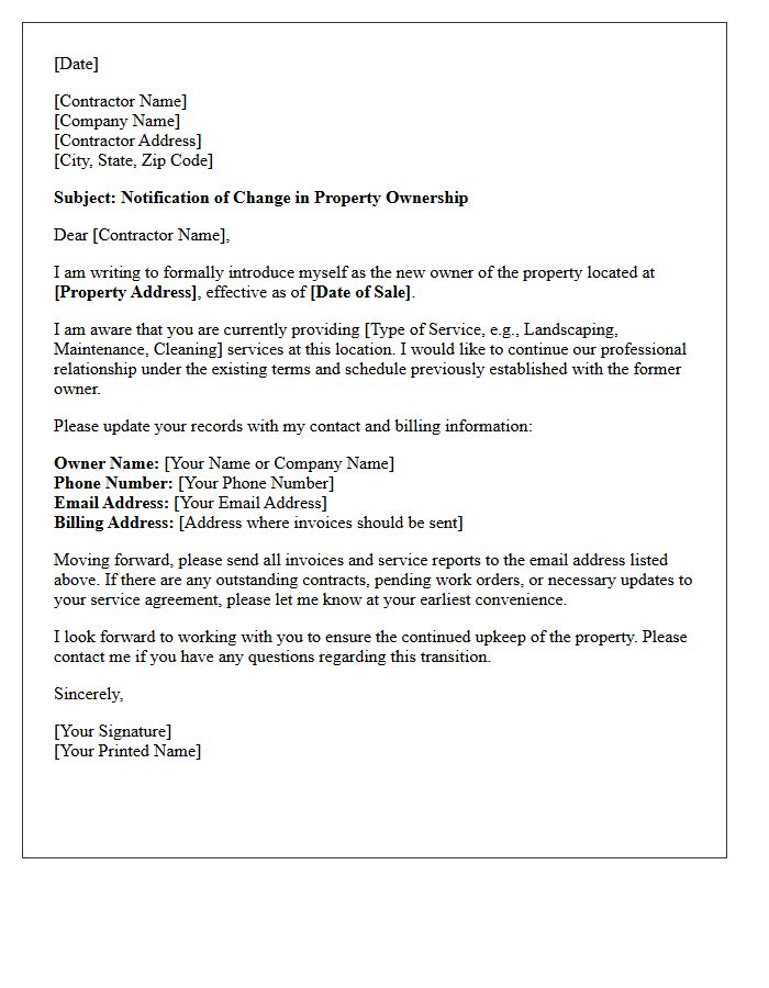 New Property Owner Introduction for Active Contractors Letter