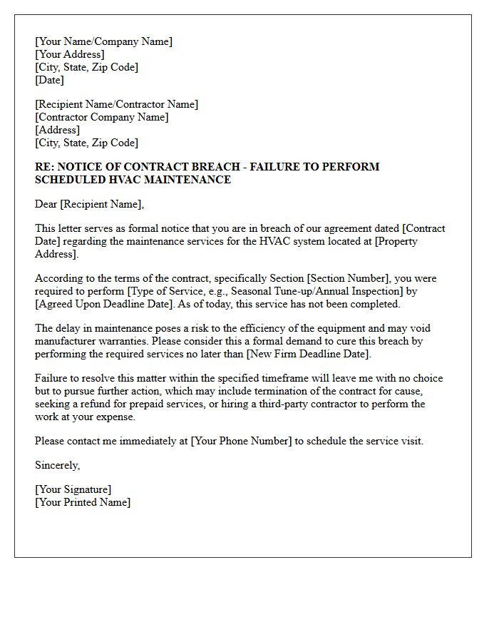 HVAC Maintenance Delay Breach Notification Letter
