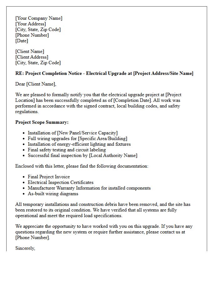Outstanding Electrical Upgrade Contractor Project Completion Letter