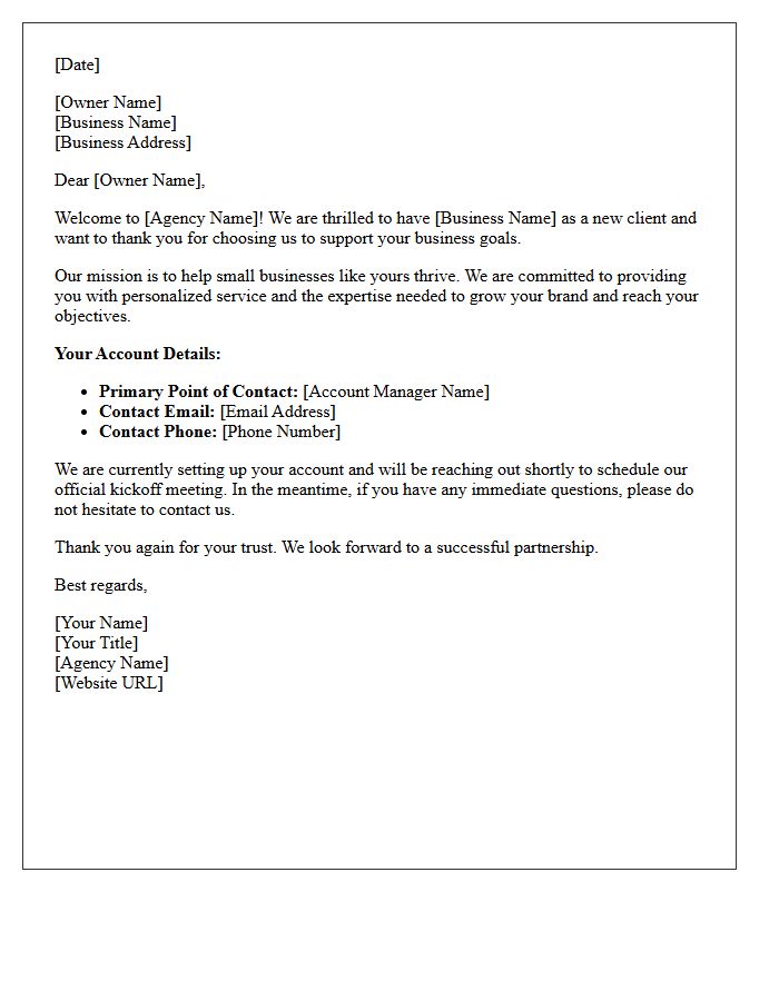 Agency Welcome and Thank You Letter for Small Businesses