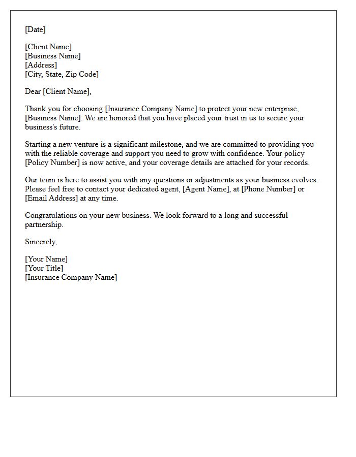 Appreciation Letter for Insuring Your New Enterprise with Us