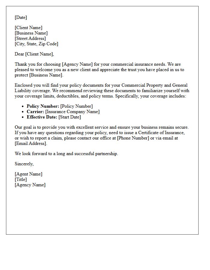 Commercial Property and Liability Welcome Thank You Letter