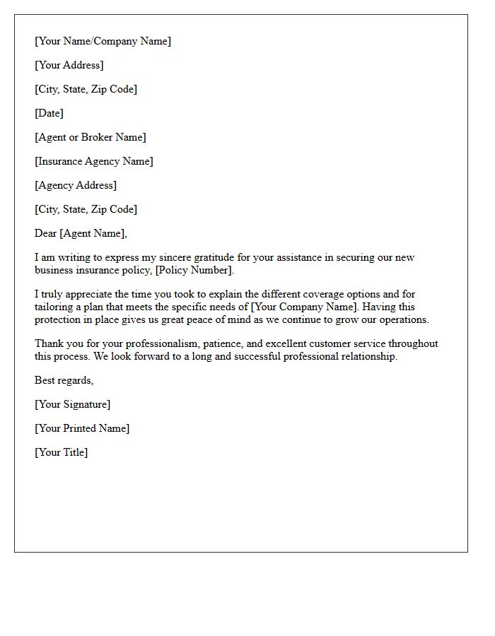 Gratitude Letter for Your New Business Insurance Policy