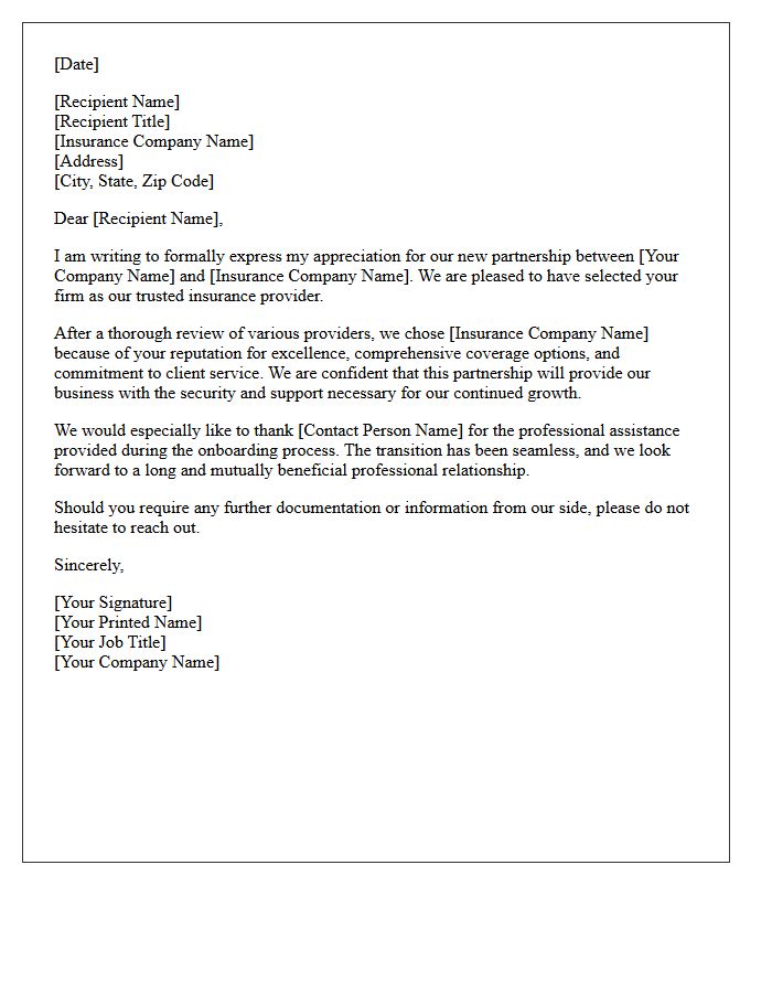 New Business Insurance Partnership Appreciation Letter