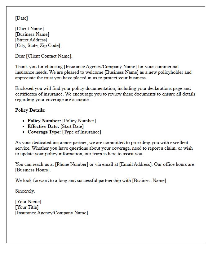 New Commercial Policyholder Welcome and Thank You Letter