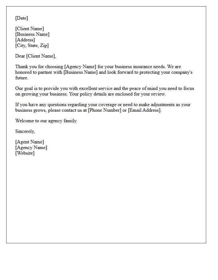 Welcome to Our Insurance Agency Small Business Thank You Letter