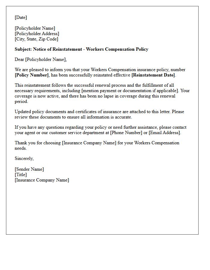 Reinstatement Approval of Renewed Workers Compensation Policy Letter