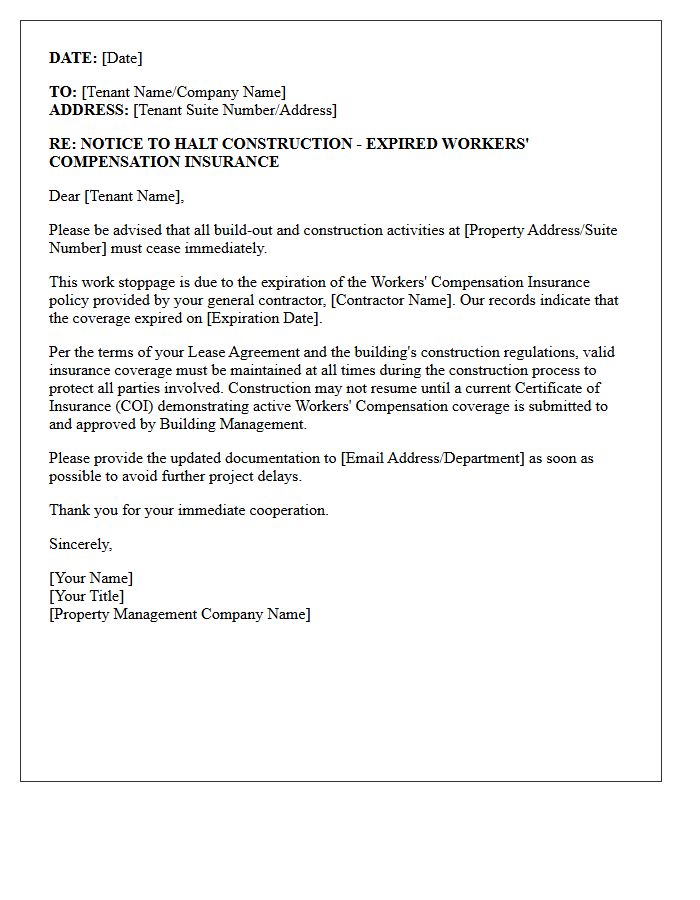 Tenant Build-Out Halt Due to Expired Workers Compensation Policy Letter