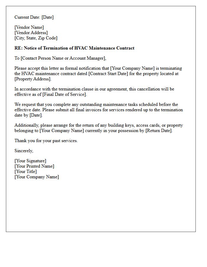 HVAC Maintenance Vendor Contract Termination Letter