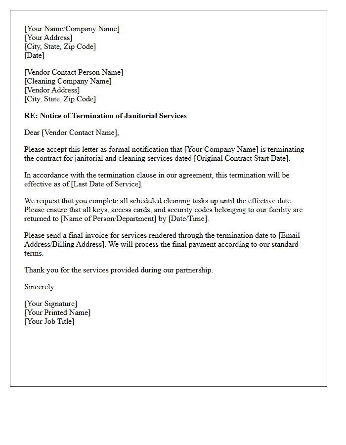 Janitorial and Cleaning Vendor Contract Termination Letter