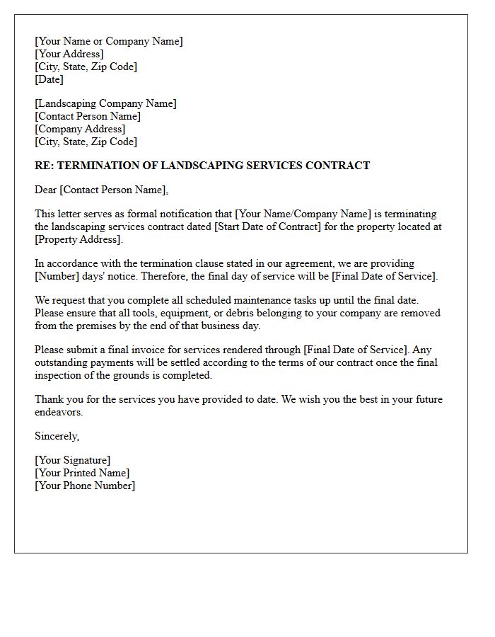 Landscaping Services Vendor Contract Termination Letter