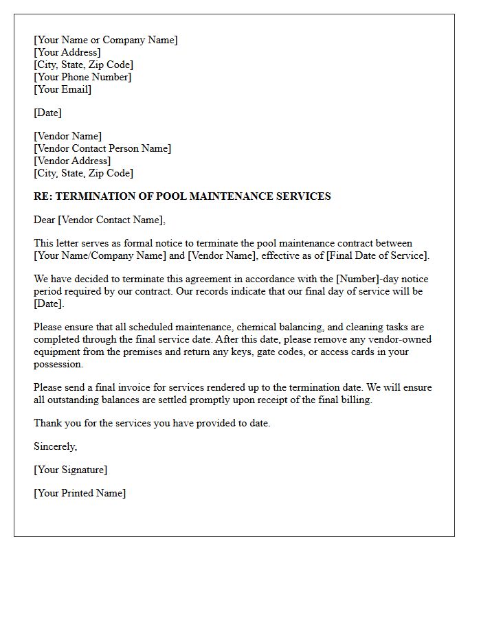 Pool Maintenance Vendor Contract Termination Letter