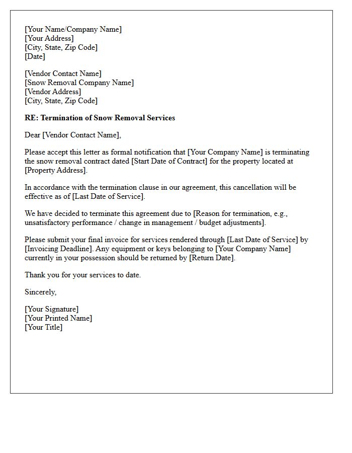 Snow Removal Vendor Contract Termination Letter