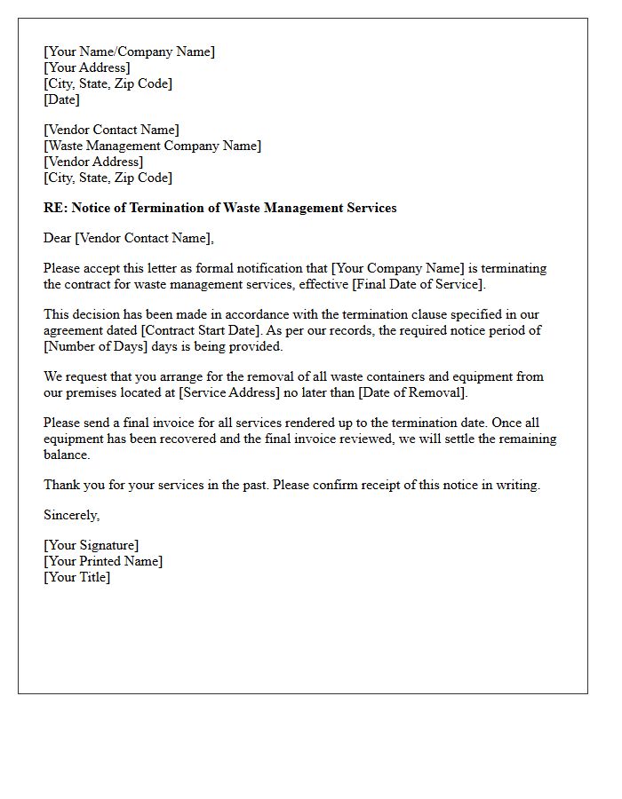 Waste Management Vendor Contract Termination Letter