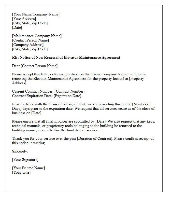 Elevator Maintenance Agreement Non-Renewal Letter
