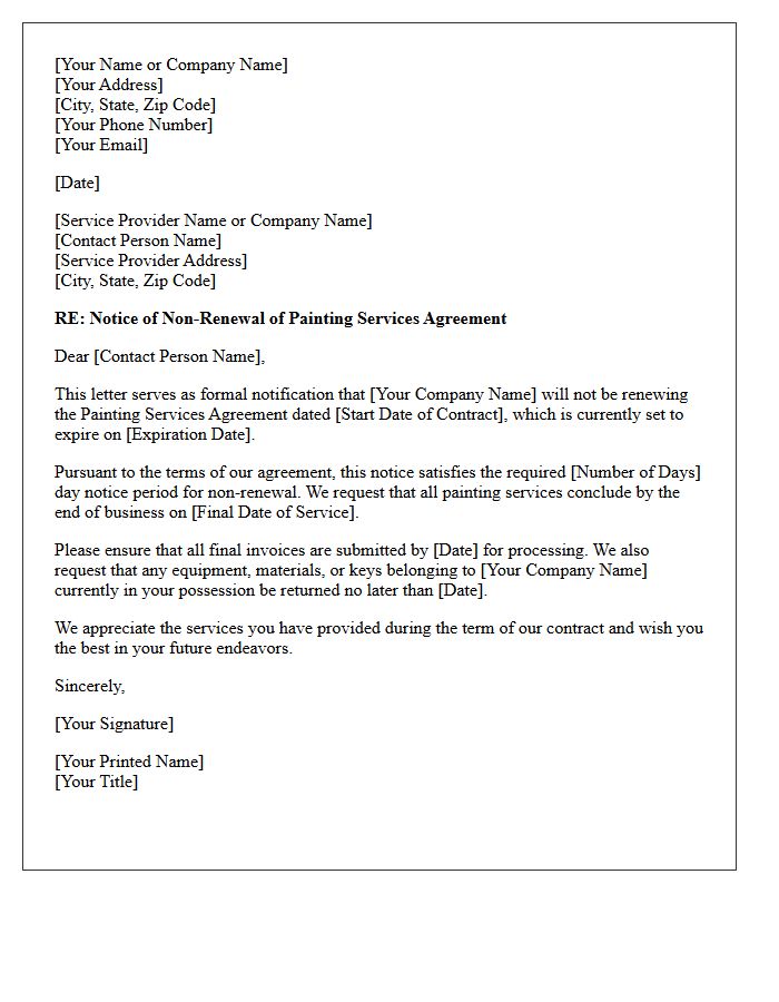 Painting Services Agreement Expiration And Non-Renewal Letter
